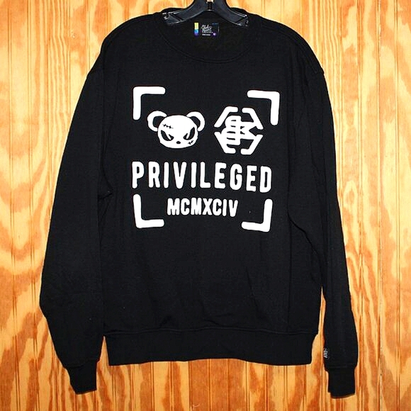Bleecker & Mercer "Privileged" Graphic Sweatshirt - Black - Size L - Picture 1 of 5